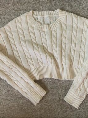 Cream Cable Knit Cropped Sweater - Women